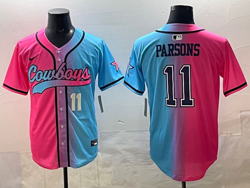 Men 2025 Dallas Cowboys 11 Parsons Blue pink Nike Limited NFL Jersey style 05